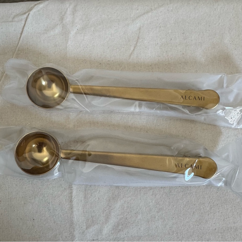 2 x Alcami Golden Stainless Steel Coffee Scoop Spoon with Bag Clip Measuring NEW